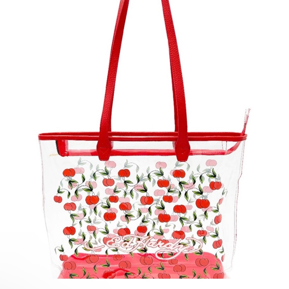 🍒 NWT Ed Hardy PVC Clear “Cherries” Tote - Stadium Bag - Clear Bag